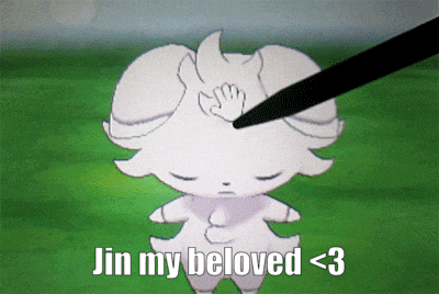 a picture of a white animal with the words jin my beloved < 3 below it