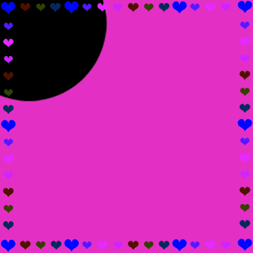 a pink background with a blue circle and hearts around it