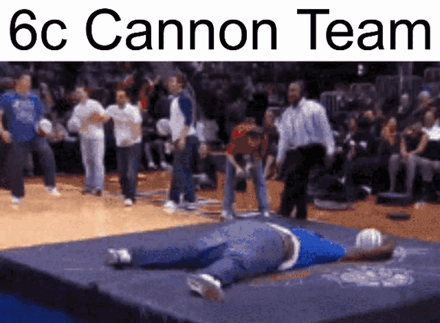a person laying on a mat with the words 6c cannon team below