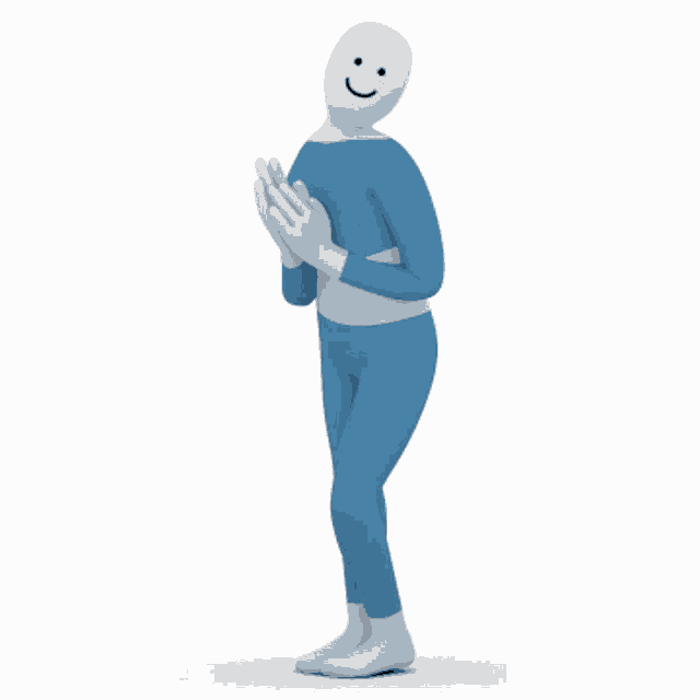 a cartoon character with a smiling face and blue pants