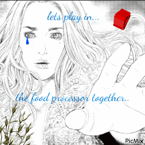 a drawing of a woman with the words lets play in