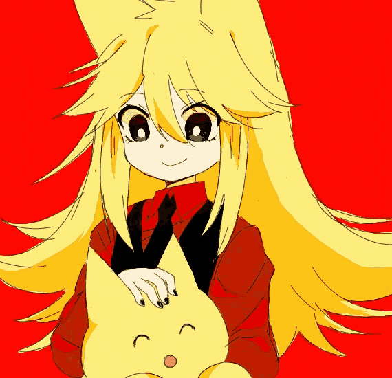 a drawing of a girl with yellow hair holding a yellow cat