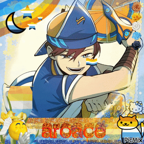 a picture of a boy holding a basketball with the name aroace on the bottom