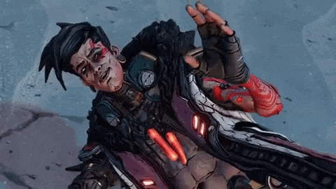 a video game character is laying on the ground with a gun in his hand and a bloody face .