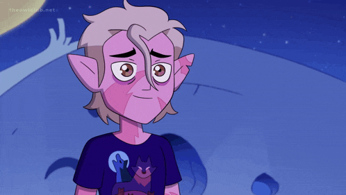 a cartoon character is wearing a purple shirt
