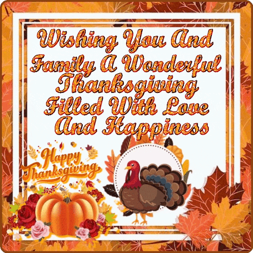a thanksgiving greeting card with a turkey and pumpkins