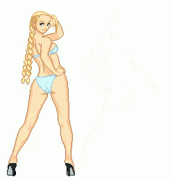 a pixel art illustration of a woman in a bikini