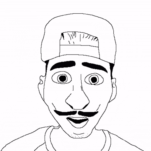 a black and white drawing of a man 's face with a surprised look on his face