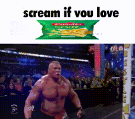 a man in a wrestling ring with a bag of potato chips next to him and the words scream if you love