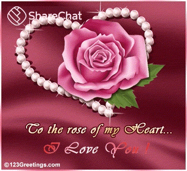 a pink rose is surrounded by pearls in the shape of a heart and says to the rose of my heart i love you