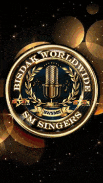 a logo for bisdak worldwide sm singers with a microphone and laurel wreath