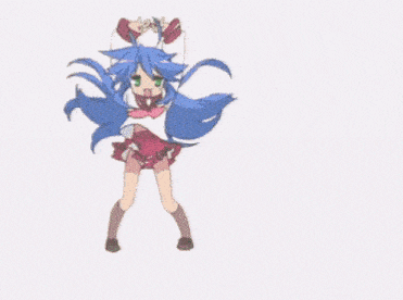 a girl with long blue hair is dancing in a school uniform