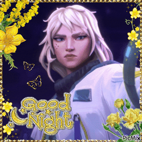 a picture of a man with the words " good night " written on it