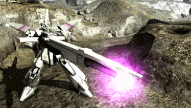 a robot with a purple light coming out of it 's arms