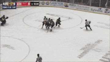a hockey game is being played with advertisements for streamlined graphics