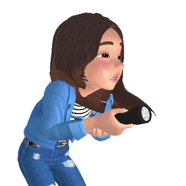a cartoon girl is holding a flashlight in her left hand