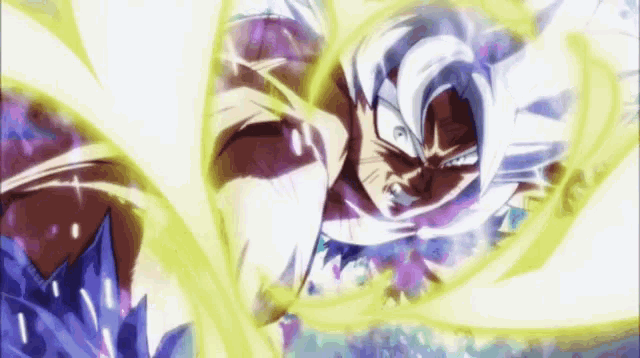 a cartoon character is flying through the air with a purple and yellow swirl behind him .