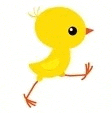 a yellow chicken with red legs and a red beak is running .