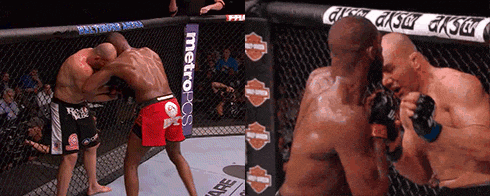 two men are fighting in a boxing ring with a metropcs sign on the fence