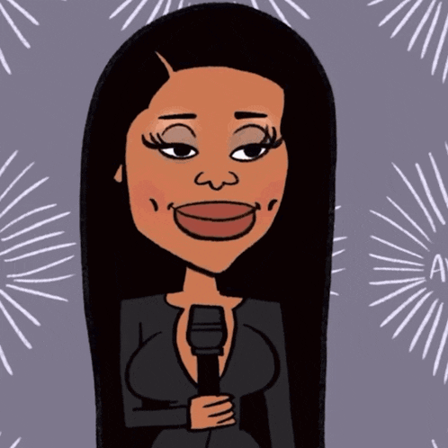 a cartoon of a woman holding a microphone in her hand