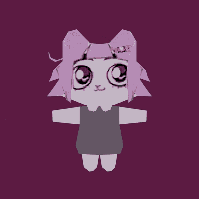 a low poly cartoon character with purple hair