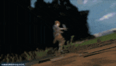 a man is jumping in the air in a video game with chinese writing on the bottom