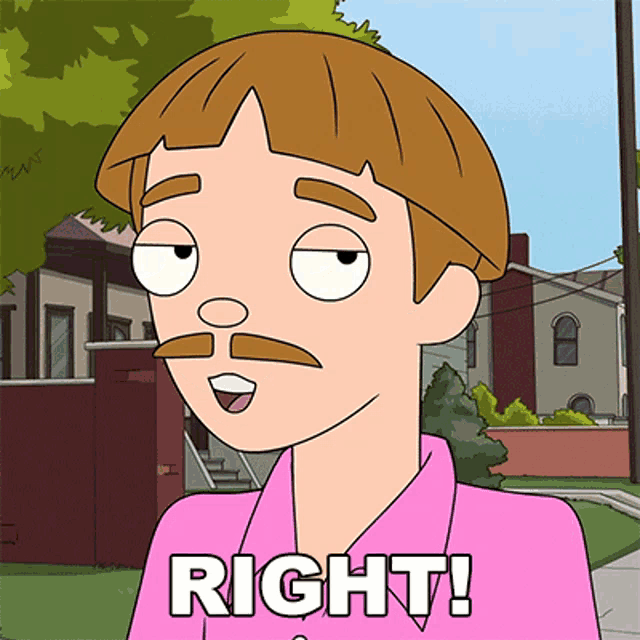 a cartoon of a man with a mustache and the words right behind him