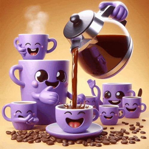 a cup of coffee is being poured from a coffee pot