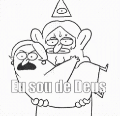 a black and white drawing of a man carrying a child with the words eu sou de deus written on the bottom