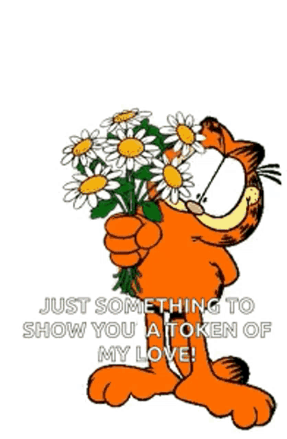 Garfield Flowers For You GIF - Garfield Flowers For You Token Of Love GIFs