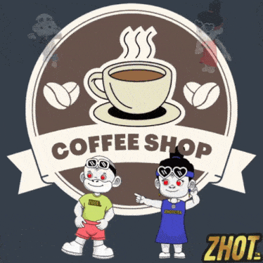 a logo for a coffee shop with a cup of coffee