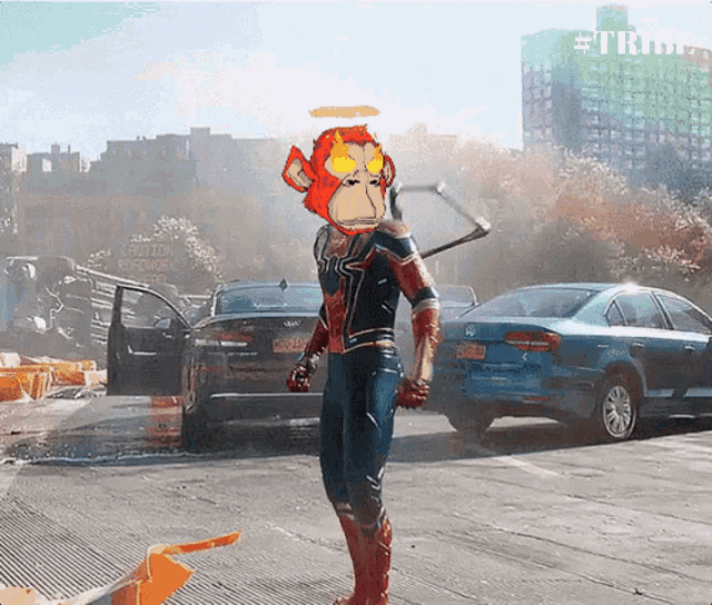 a cartoon of a monkey in a superhero costume with the word trump on the bottom right