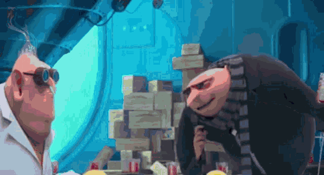 two despicable me characters looking at each other