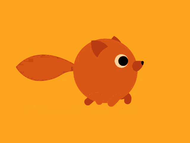 a cartoon illustration of a fox walking on an orange background