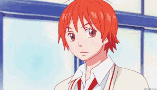 a cartoon character with red hair and a white shirt