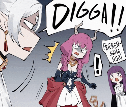 a cartoon of a woman with horns and a sign that says ' frieden-sama noo '