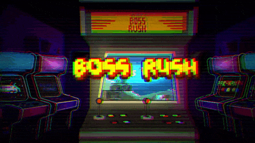 a boss rush video game is being played in a dark room