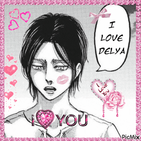 a black and white drawing of a man with a speech bubble that says i love delya