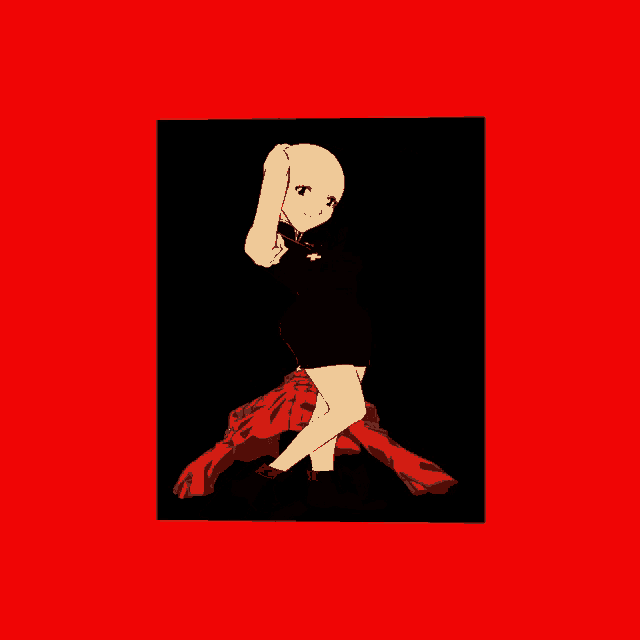 a drawing of a girl with a red jacket on her shoulders