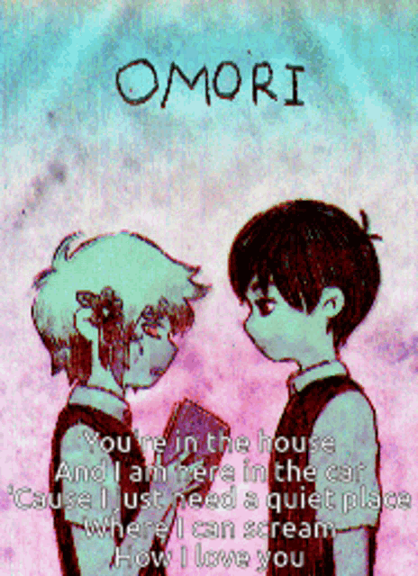 a picture of two boys with omori written on the bottom