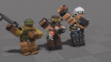 three roblox characters are standing next to each other with guns