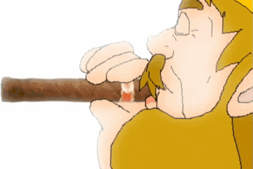 a cartoon of a man smoking a cigar with a ring on his finger