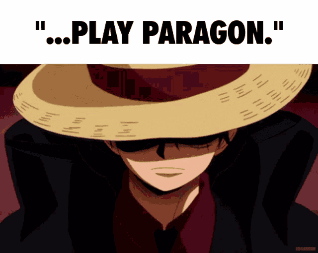 a picture of monkey d luffy with the words play paragon