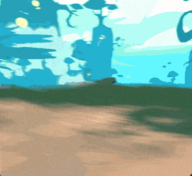 a painting of a field with a blue sky