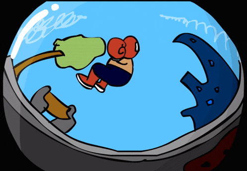 a cartoon drawing of a man in a boxing glove flying through the air