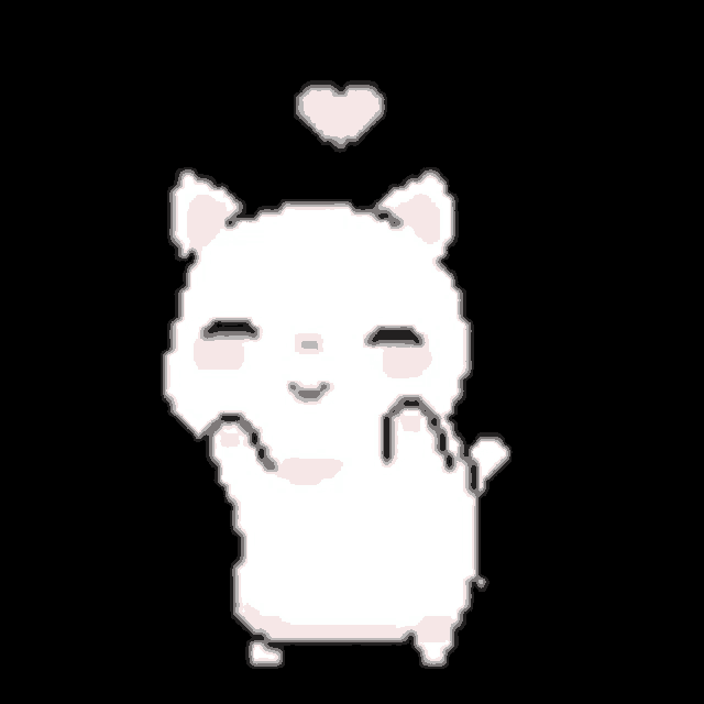 a pixel art of a white cat with a pink heart above it .