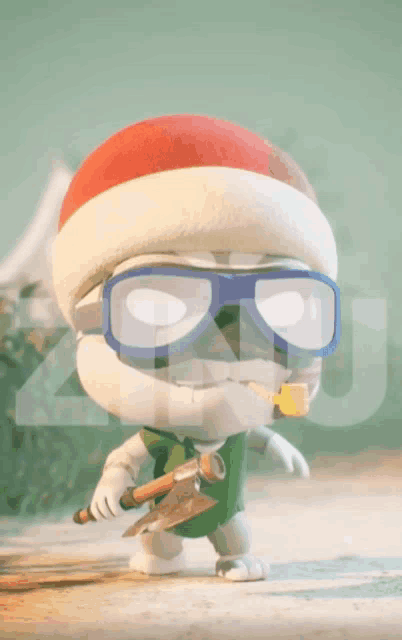 a cartoon character is wearing a santa hat and glasses