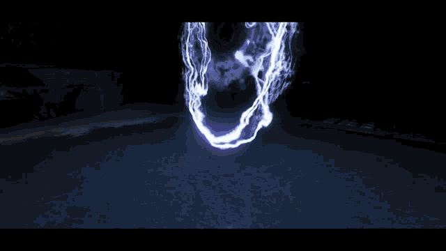a lightning bolt is coming out of the ground in the dark