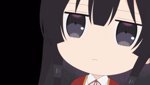a close up of a cartoon girl 's face with a black background