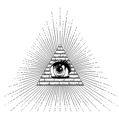 a black and white drawing of an all seeing eye inside of a pyramid .